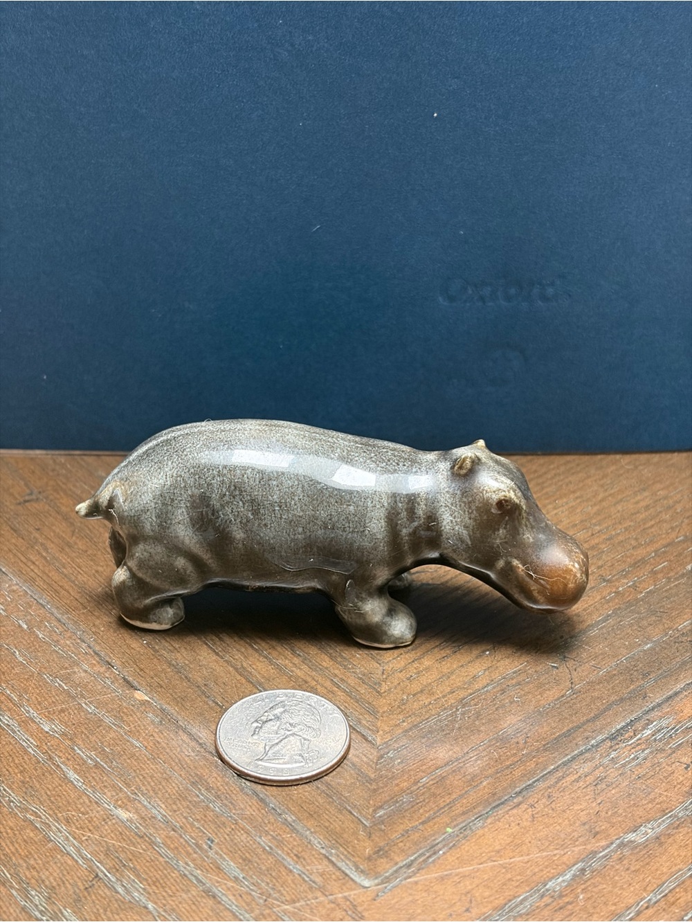 Vintage Ceramic Hippopotamus Figurine Dark Brown Glazed Hippo Animal Statue